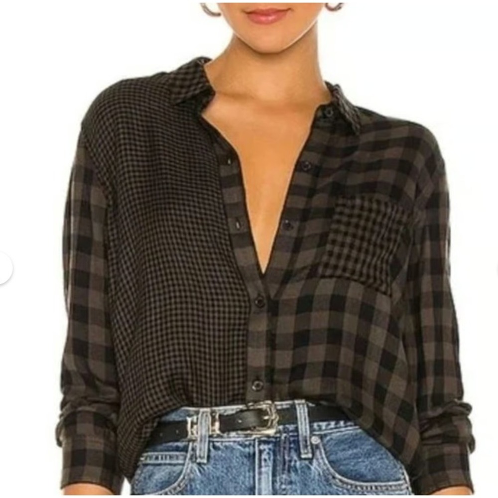 Rails Hunter Mixed Olive Plaid Button Down Top Size Large Soft Cozy Cabin